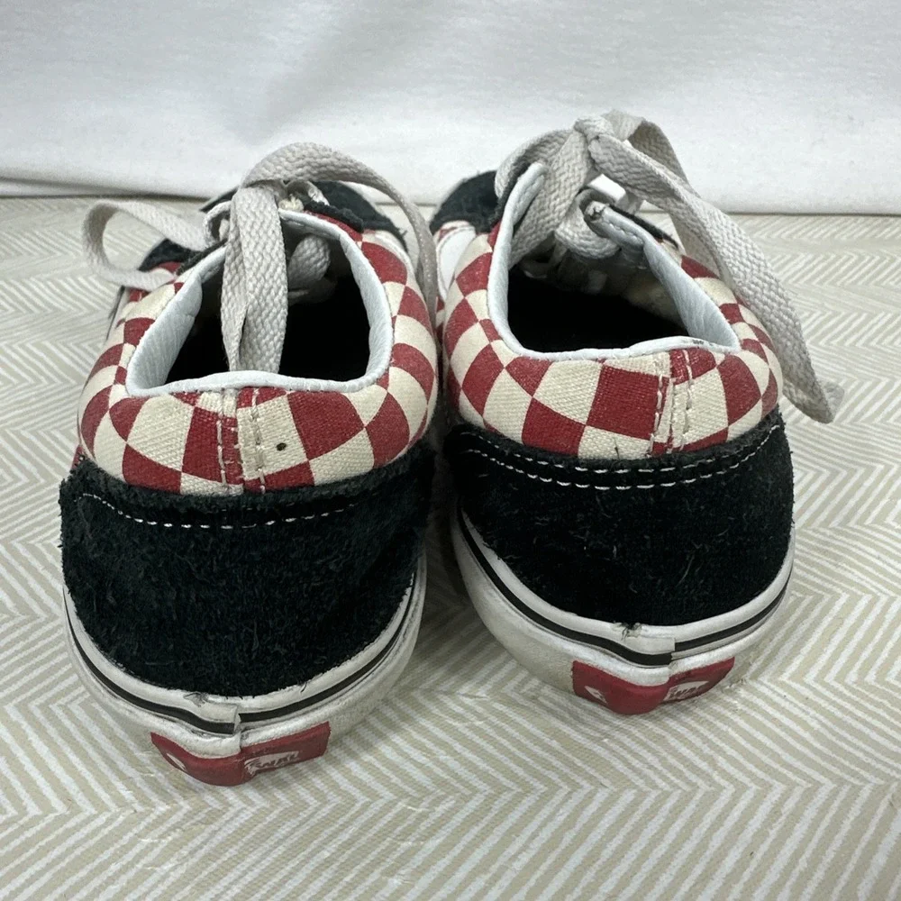VANS Old‎ Skool Checkerboard Sneakers Kids 1 Skate Shoes Red/White/Black